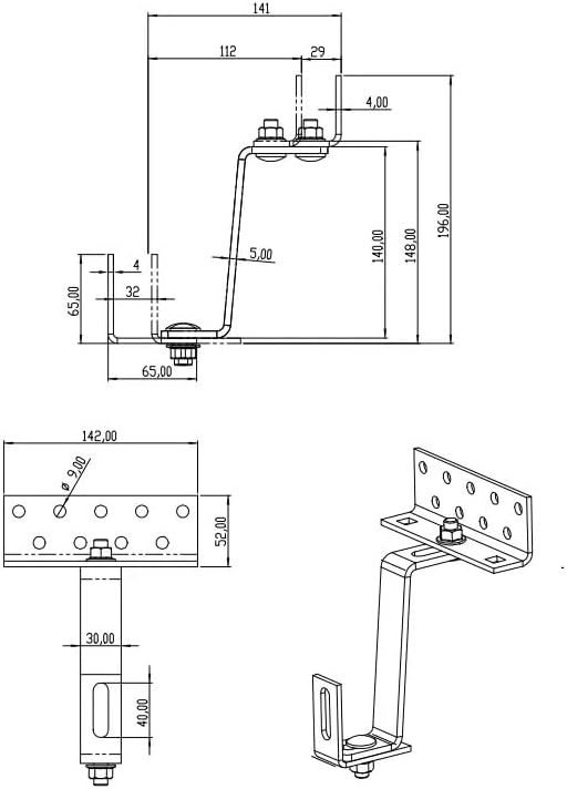 Dachhaken 3x verstellbar dreifach 140mm Extra Verstärktes