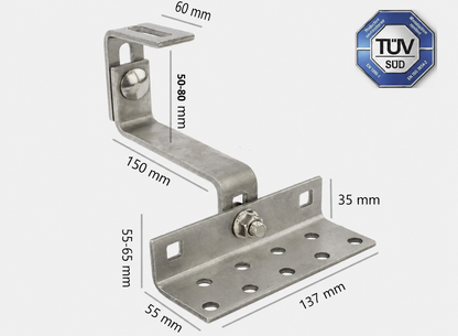 Dachhaken, 3x - verstellbar 150mm H17  für ziegeldach - Edelstahl