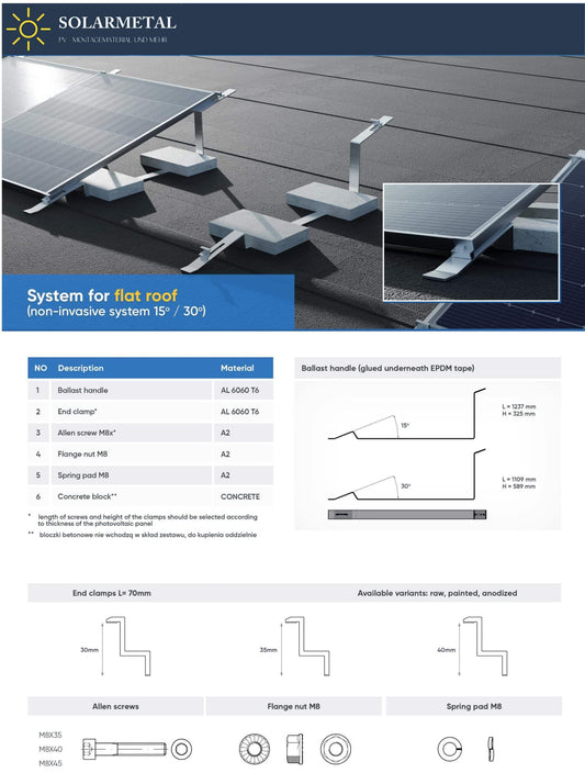Aluminium 30° Flachdach montagesystem
