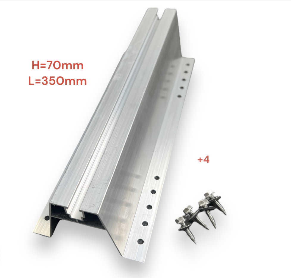 Trapezbrücke 350mm H-70mm aus EPDM + Bimental DÜNNBLECHSCHRAUBE - Aluminium