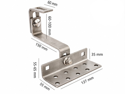 Dachhaken 3-fach verstellbar 150mm H17 für Ziegeldach - Edelstahl