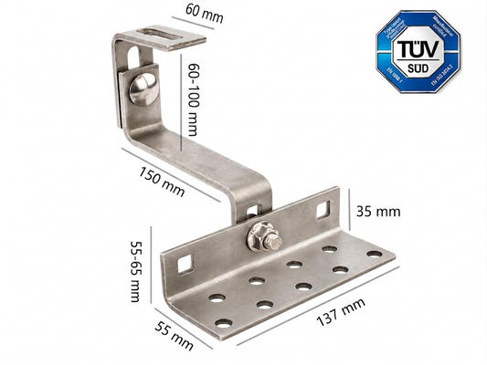 Dachhaken, 3x - verstellbar 150mm H17  für Ziegeldach - Edelstahl