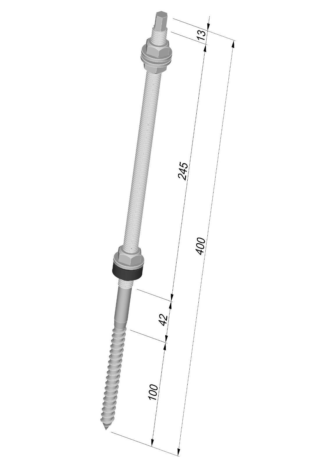 M12x400 Stockschrauben Doppelgewindeschraube A2 mit Adapter